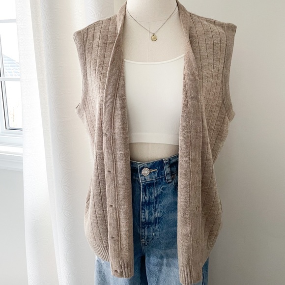 Preppy Academia Sweater Vest in Tan | Grandpa Sweater Vest | Light Academia - Picture 3 of 8